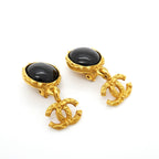 Chanel Earrings Vintage CC Logo Gold Plated Black — view 2