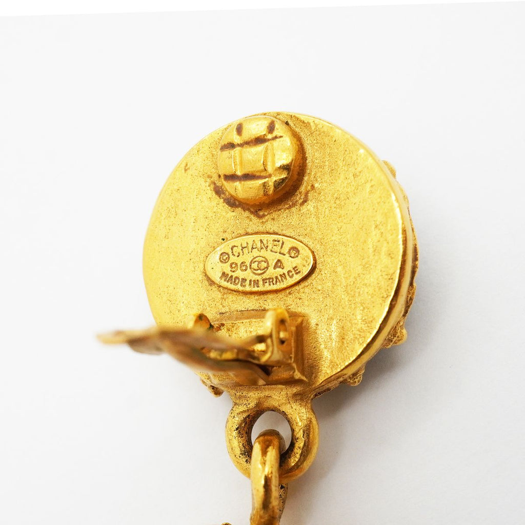 Chanel Earrings Vintage CC Logo Gold Plated Black — view 4