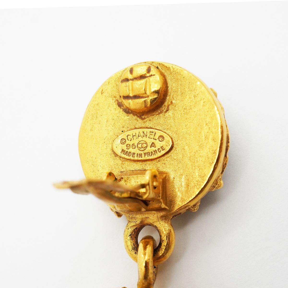 Chanel Earrings Vintage CC Logo Gold Plated Black — view 4