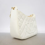 Chanel Shoulder Bag Quilted Caviar Leather White Champagne Gold — view 2