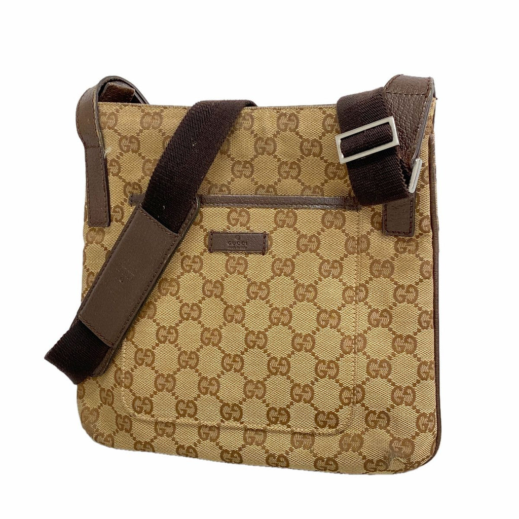 Gucci Shoulder Bag GG Canvas Brown Silver