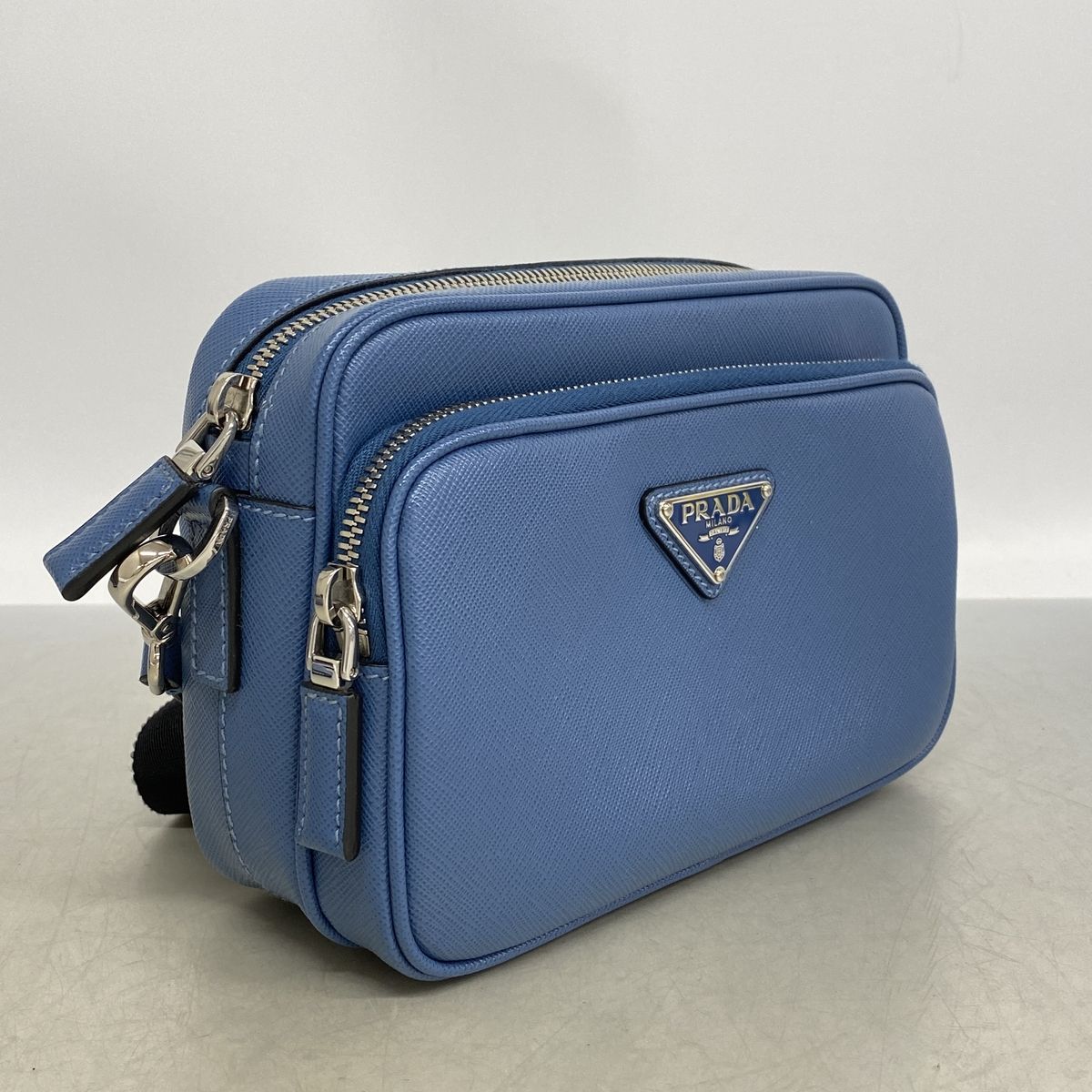 Prada Shoulder Bag Leather Blue Silver — view 2