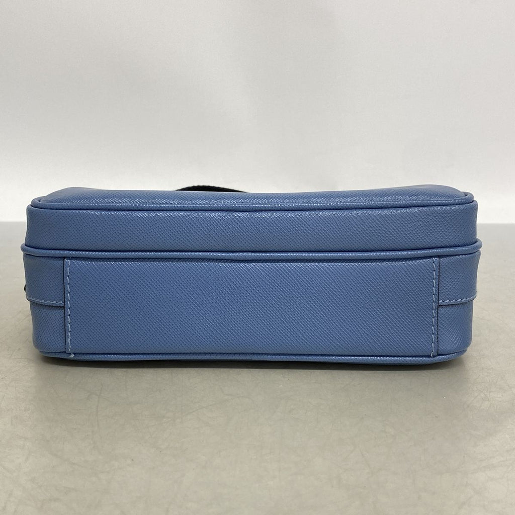 Prada Shoulder Bag Leather Blue Silver — view 3