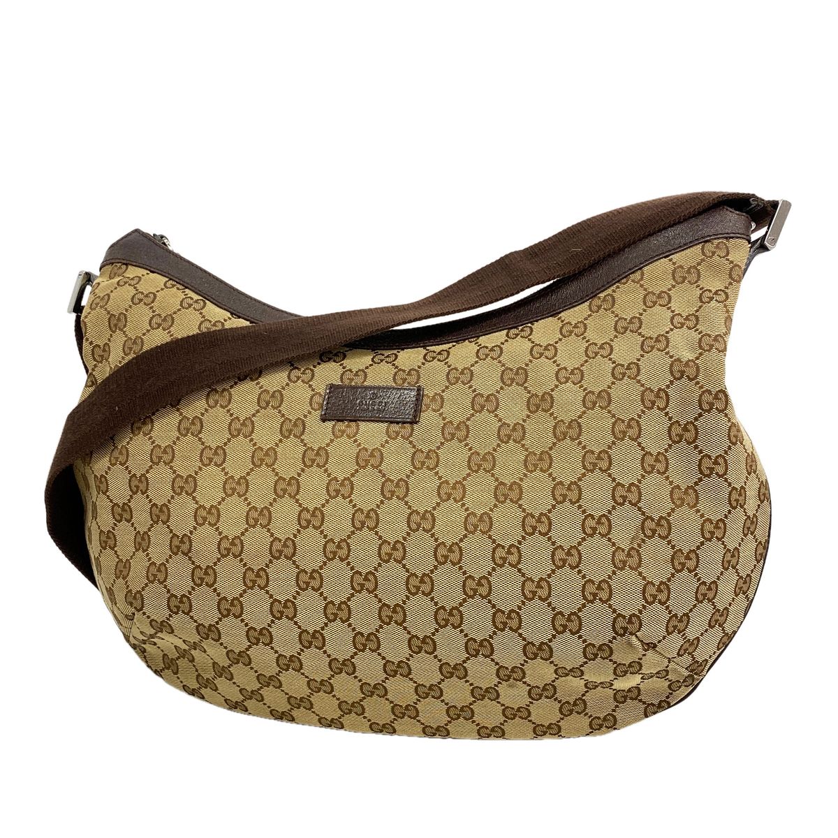 Gucci Shoulder Bag GG Canvas Beige Brown Silver