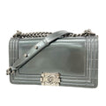 Chanel Shoulder Bag Boy Patent Leather Gray Silver
