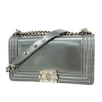 Chanel Shoulder Bag Boy Patent Leather Gray Silver