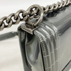 Chanel Shoulder Bag Boy Patent Leather Gray Silver — view 8