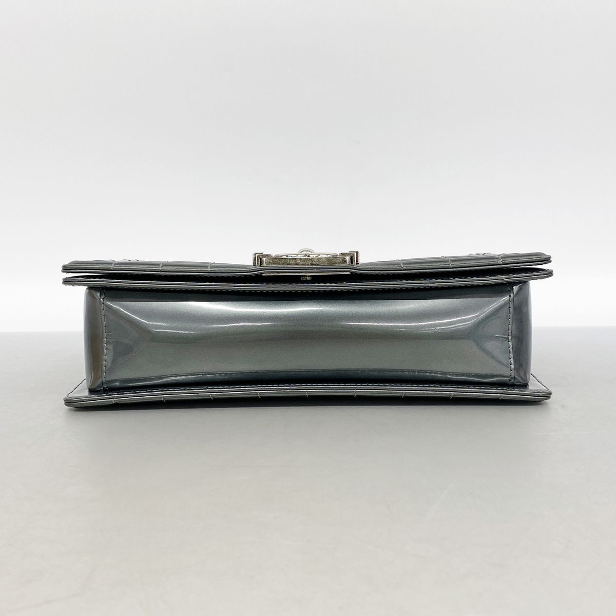 Chanel Shoulder Bag Boy Patent Leather Gray Silver — view 3