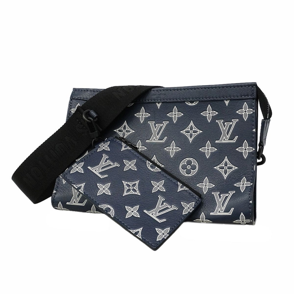 Louis Vuitton Shoulder Bag Monogram Shadow Gaston Wearable Wallet Navy Blue