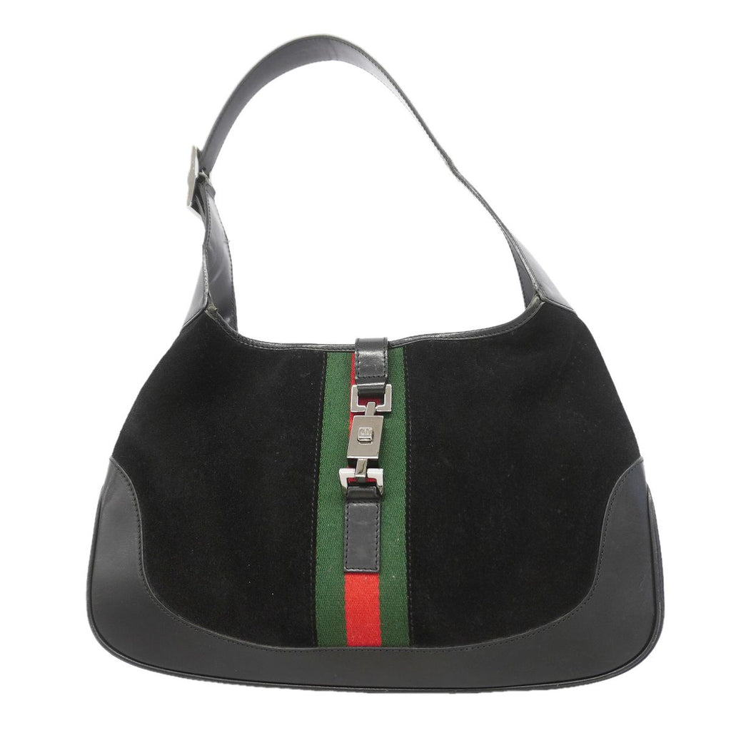 Gucci Shoulder Bag Sherry Line Jackie Suede Black Silver