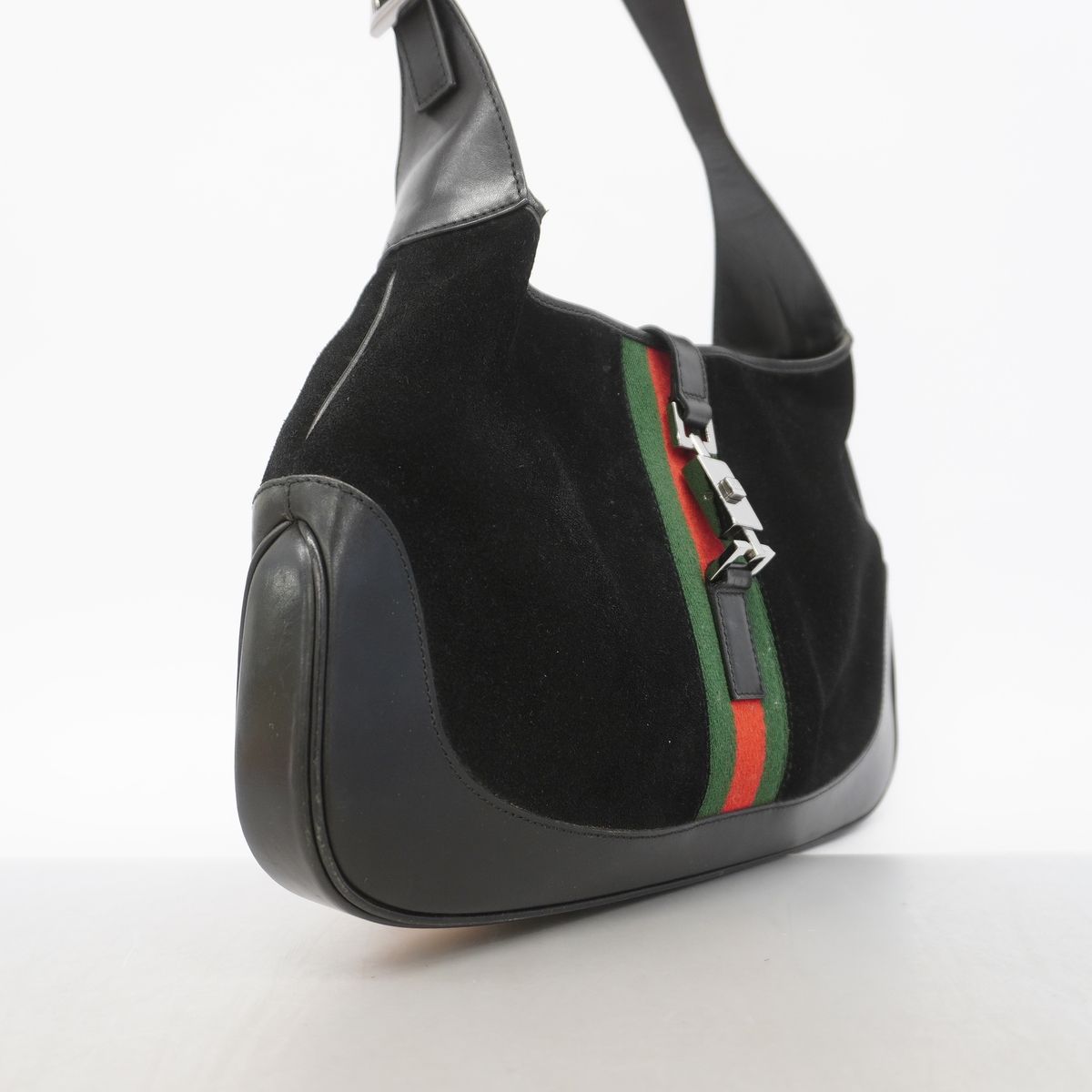 Gucci Shoulder Bag Sherry Line Jackie Suede Black Silver — view 2