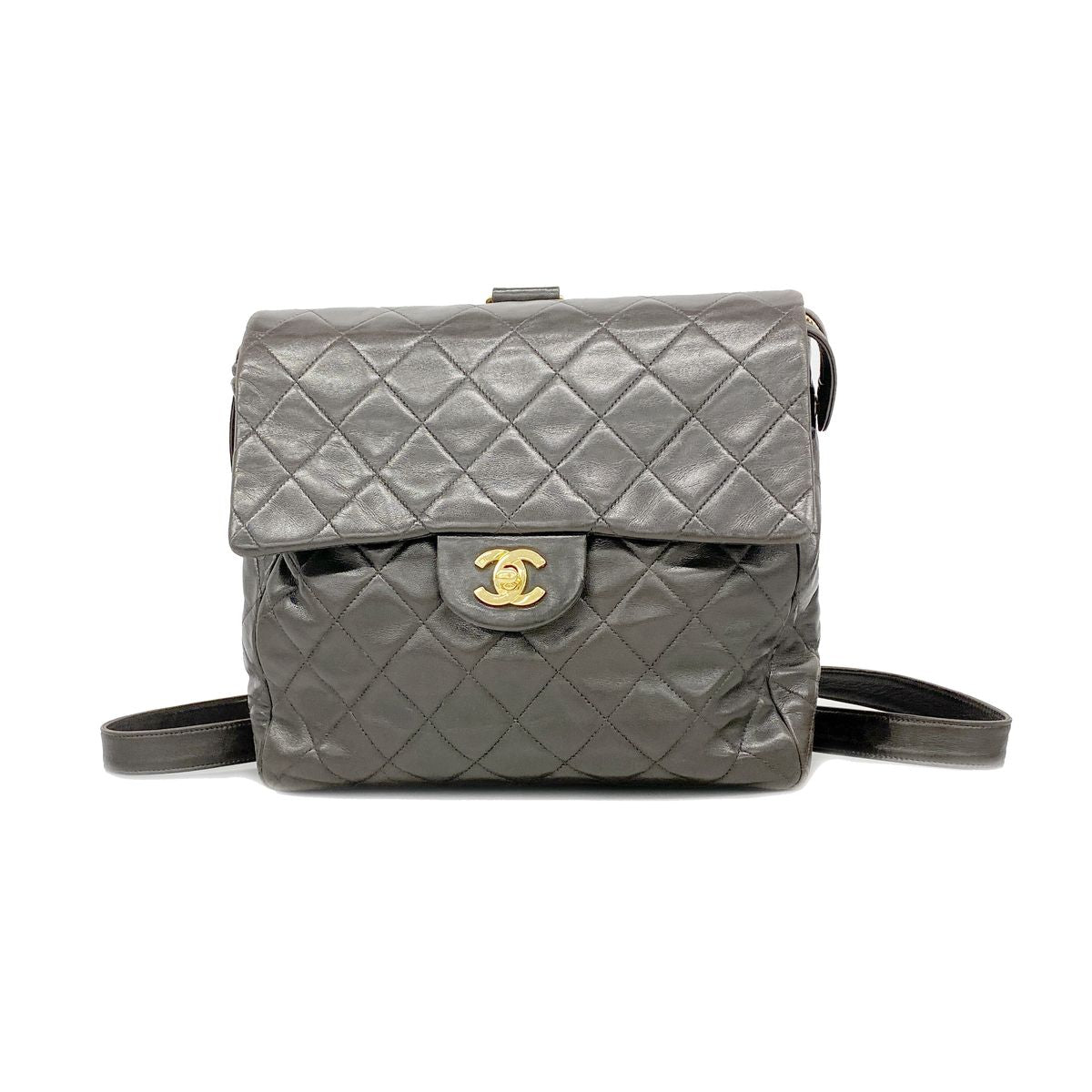 Chanel Backpack Quilted Lambskin Black Gold