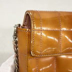 Chanel Shoulder Bag Choco Bar Patent Leather Orange Silver — view 7