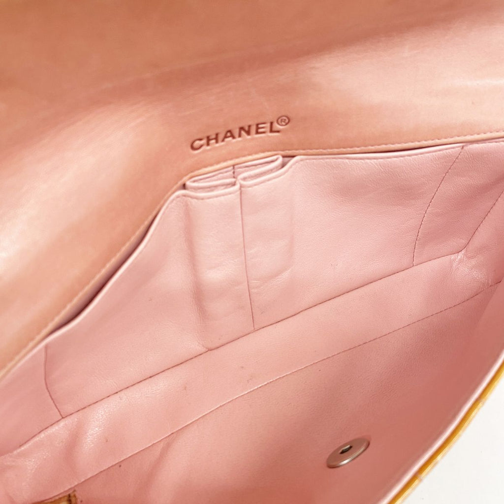 Chanel Shoulder Bag Choco Bar Patent Leather Orange Silver — view 4