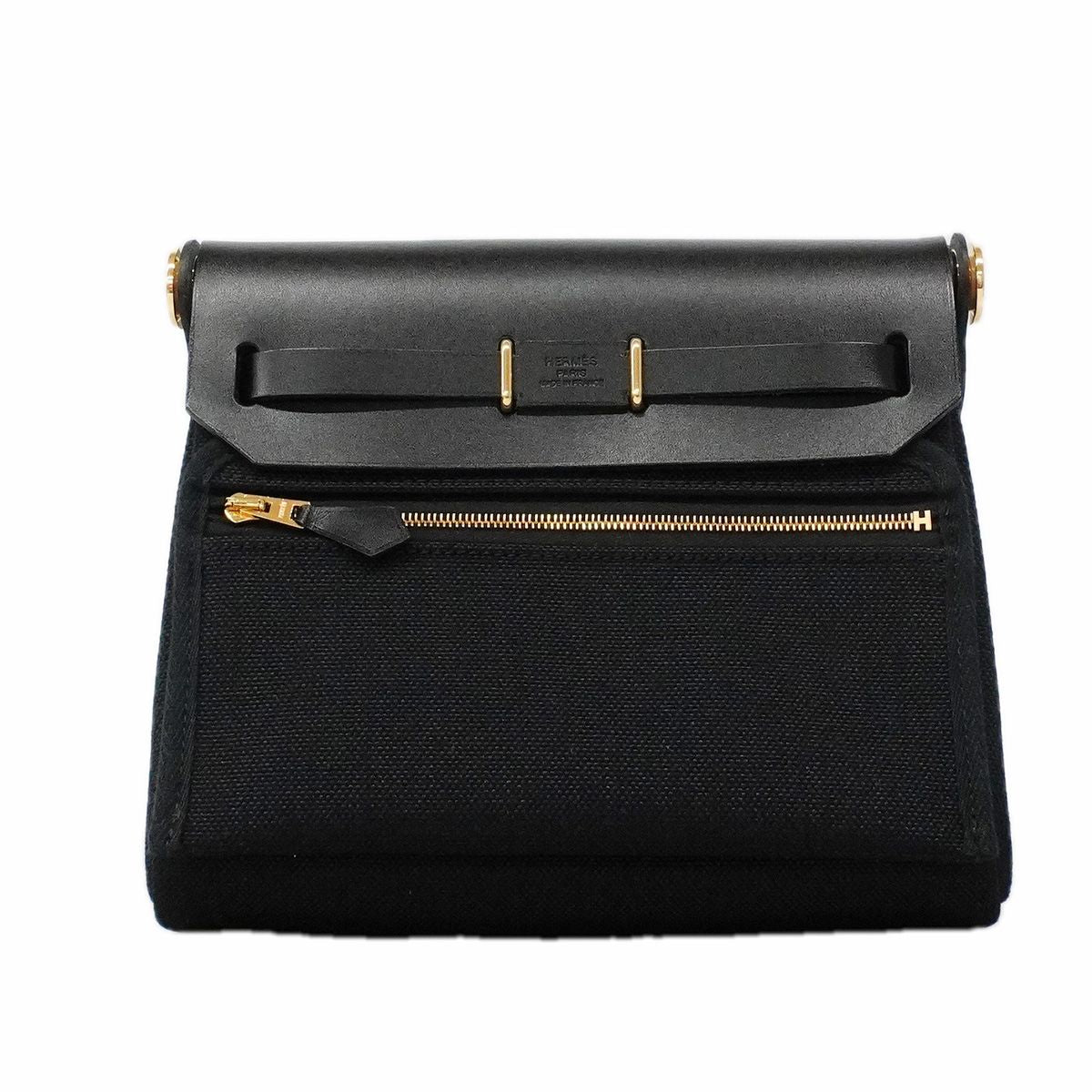 Hermes Shoulder Bag Herbag Zip Mini Toile Military Black Gold — view 6