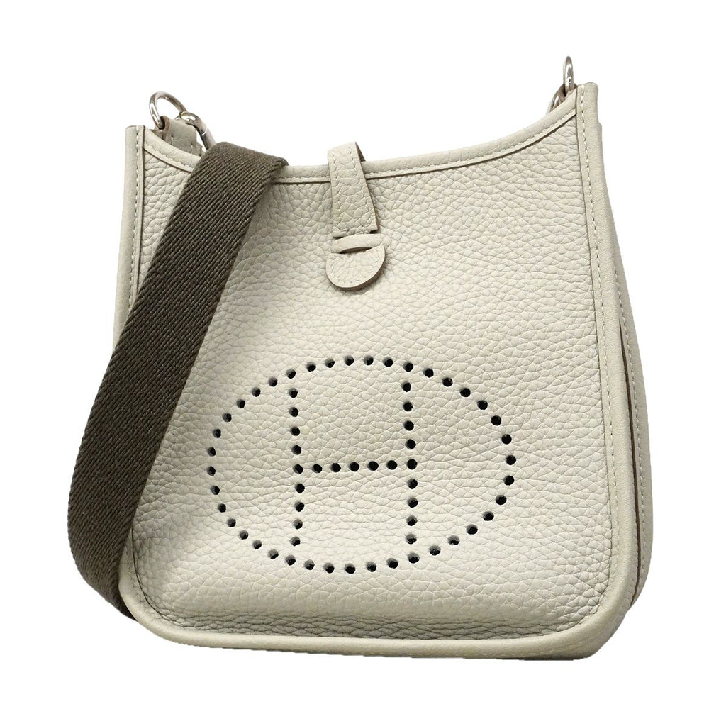 Hermes Shoulder Bag Evelyne TPM Taurillon Clemence Pearl Gray Silver