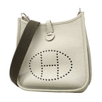Hermes Shoulder Bag Evelyne TPM Taurillon Clemence Pearl Gray Silver