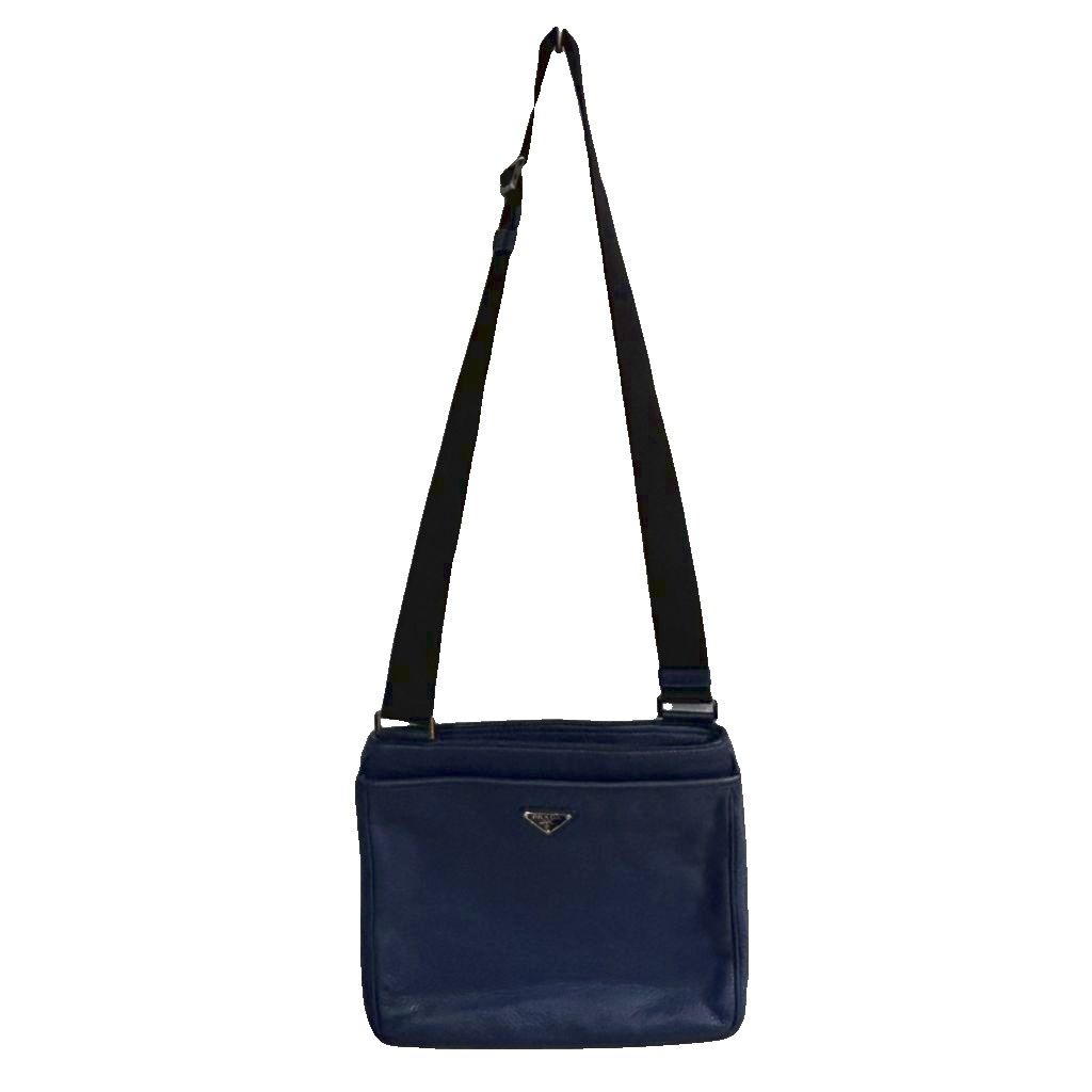 Prada VIT.DAINO Shoulder Bag Crossbody Calfskin Triangle Plate Blue — view 4