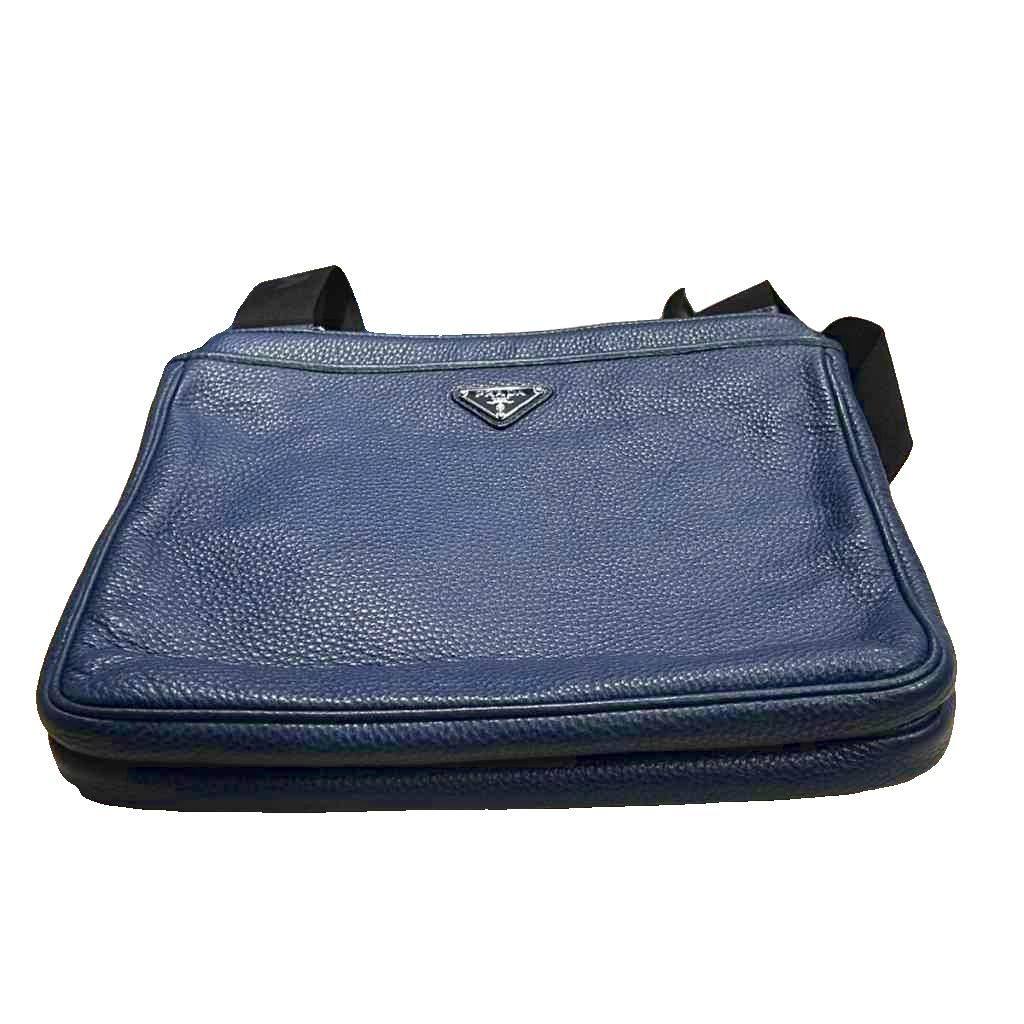 Prada VIT.DAINO Shoulder Bag Crossbody Calfskin Triangle Plate Blue — view 3