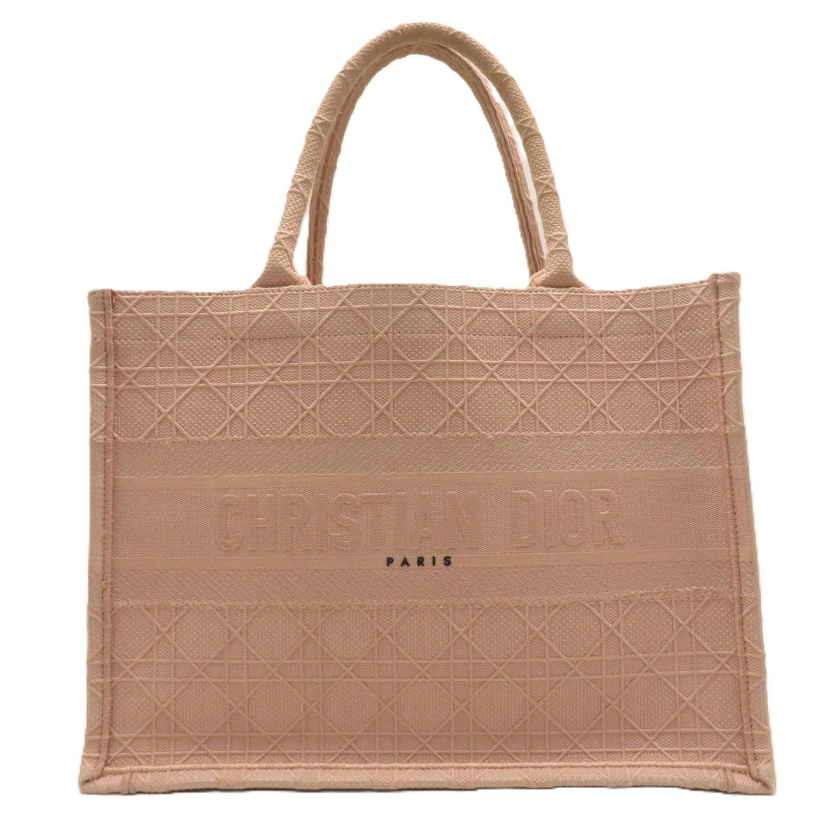 Dior Cannage Book Tote Bag Medium Pink Beige Canvas