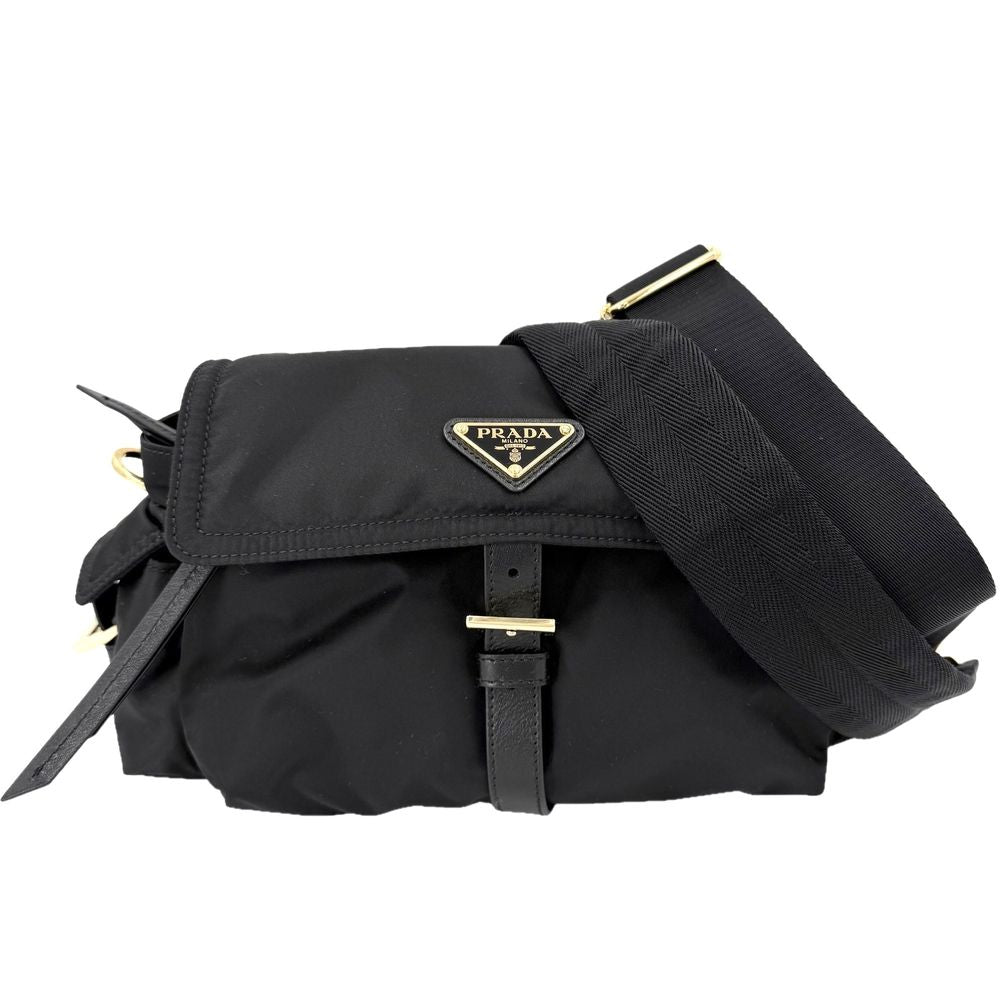 Prada Shoulder Bag Explorer Medium Re-Nylon Black Gold