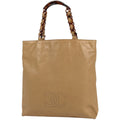 Chanel Tote Bag CC Logo Leather Beige