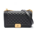 Chanel Shoulder Bag Boy Black Caviar Leather Chain