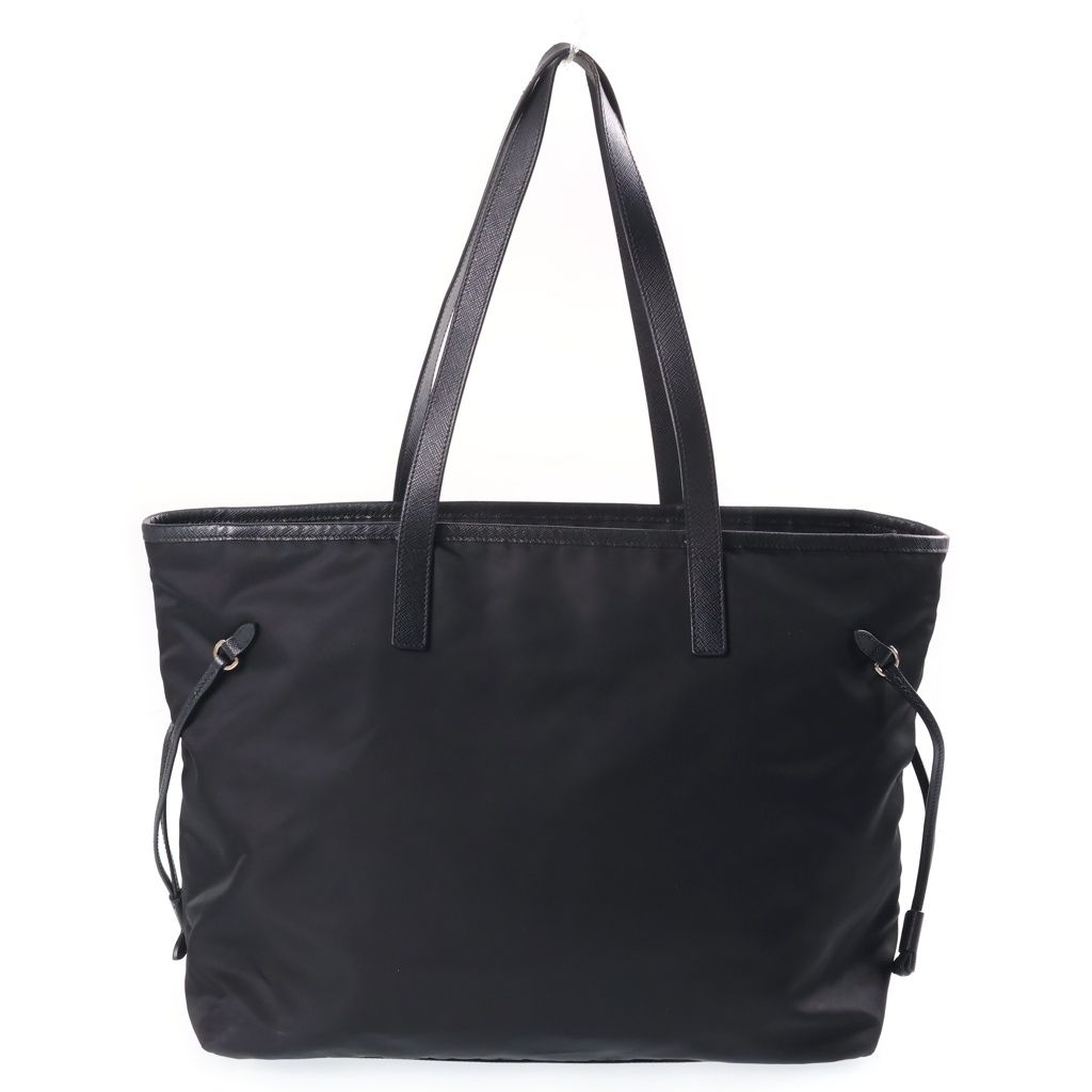 Prada Triangle Logo Tote Bag Black Saffiano Silver — view 2