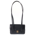 Chanel Strap Clutch CC Logo Caviar Leather Shoulder Bag Black Gold Seal