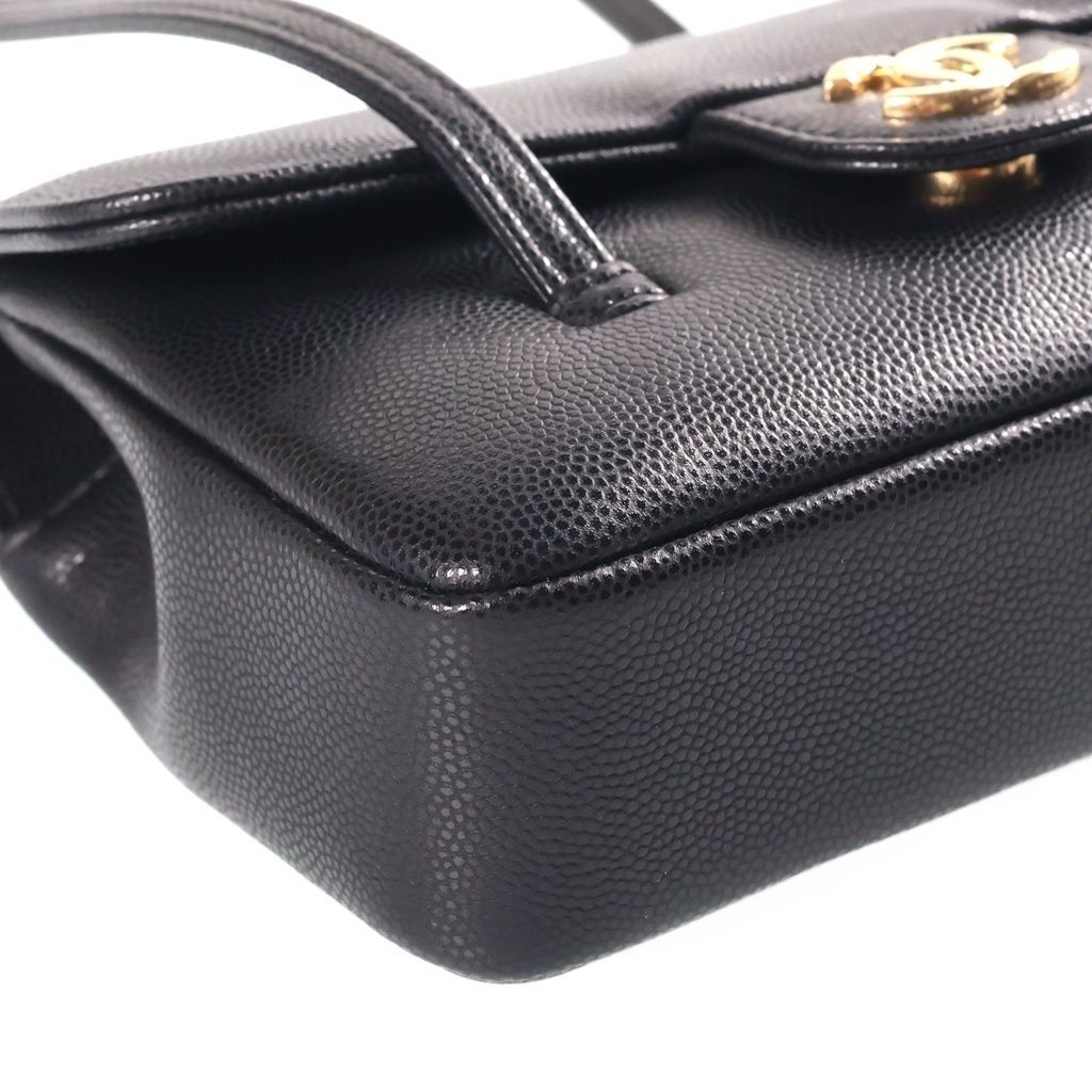 Chanel Strap Clutch CC Logo Caviar Leather Shoulder Bag Black Gold Seal — view 5