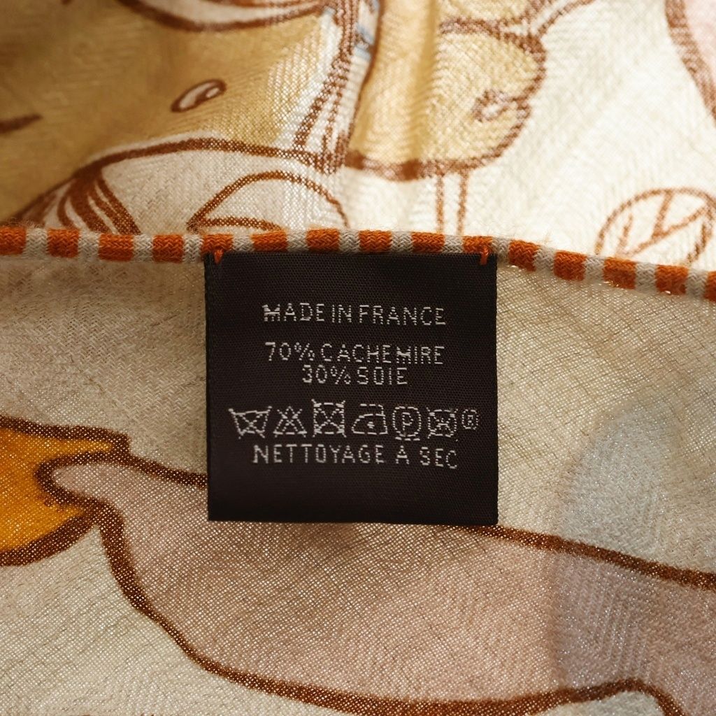 Hermes Triangle Jean Thousand and One Rabbit Scarf Silk Brown Orange — view 4