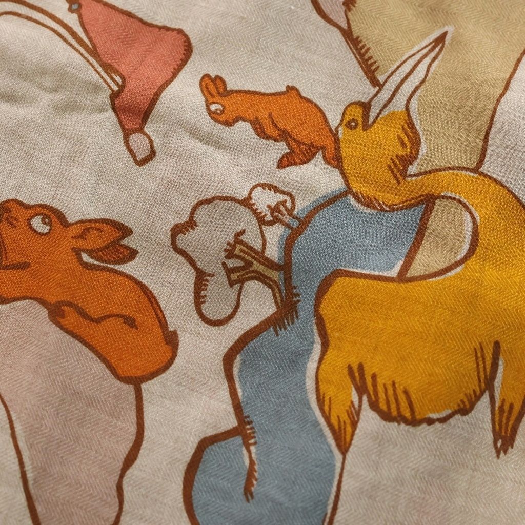 Hermes Triangle Jean Thousand and One Rabbit Scarf Silk Brown Orange — view 2