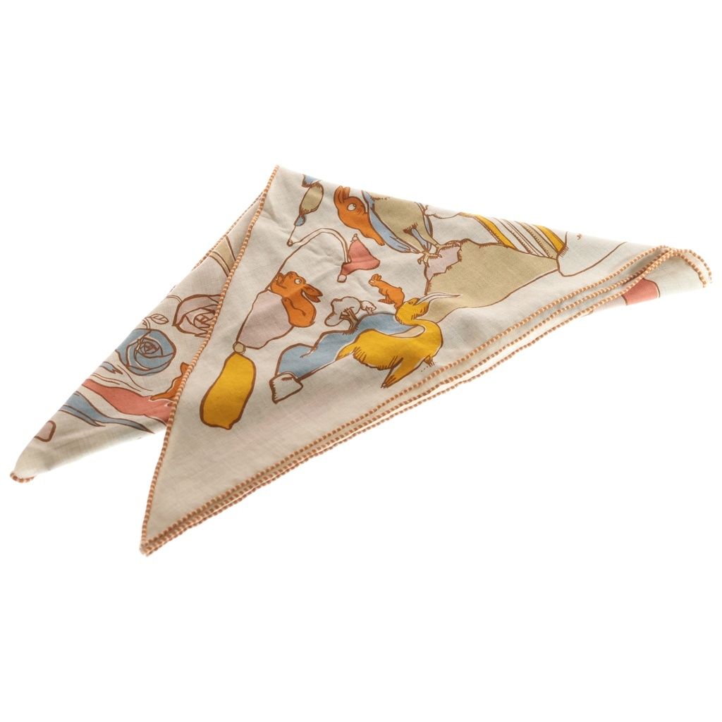 Hermes Triangle Jean Thousand and One Rabbit Scarf Silk Brown Orange