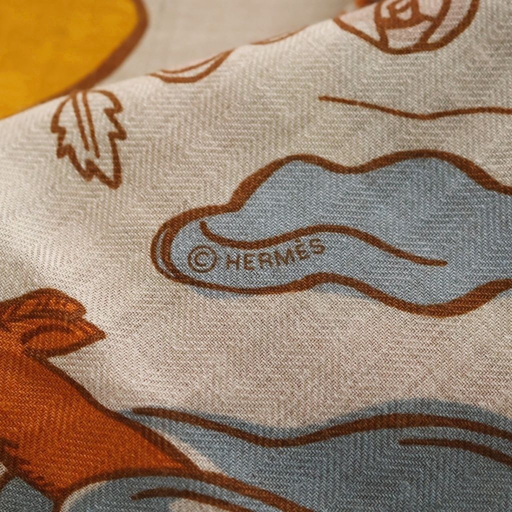 Hermes Triangle Jean Thousand and One Rabbit Scarf Silk Brown Orange — view 5