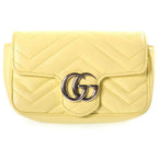 Gucci GG Marmont Chain Mini Shoulder Bag Light Yellow Leather Silver