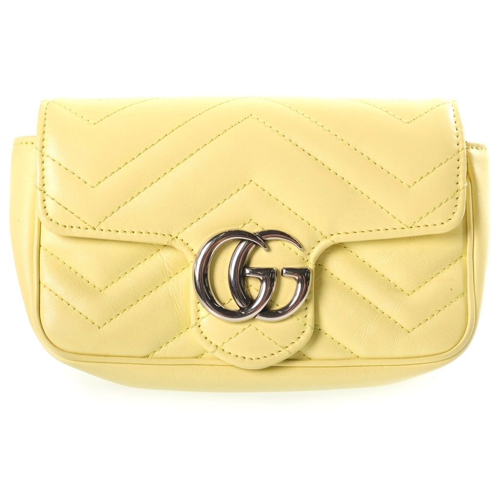 Gucci GG Marmont Chain Mini Shoulder Bag Light Yellow Leather Silver