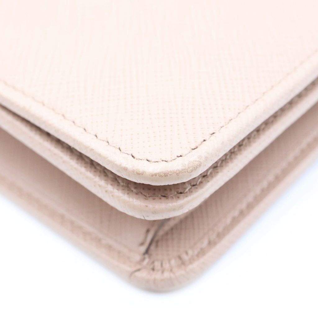 Prada Logo Chain Wallet Shoulder Bag Pink Beige Saffiano Leather — view 5