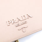 Prada Logo Chain Wallet Shoulder Bag Pink Beige Saffiano Leather — view 6
