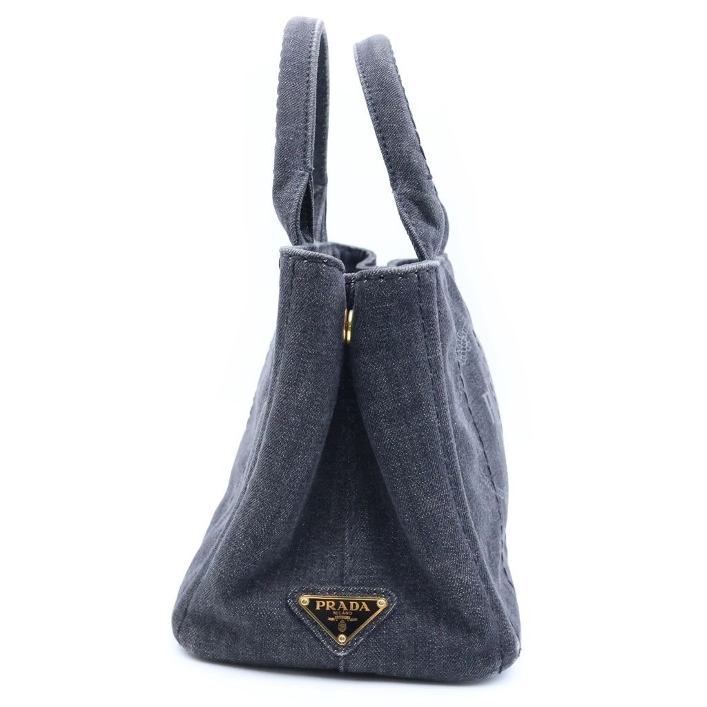Prada Canapa Mini Denim Handbag Black — view 3