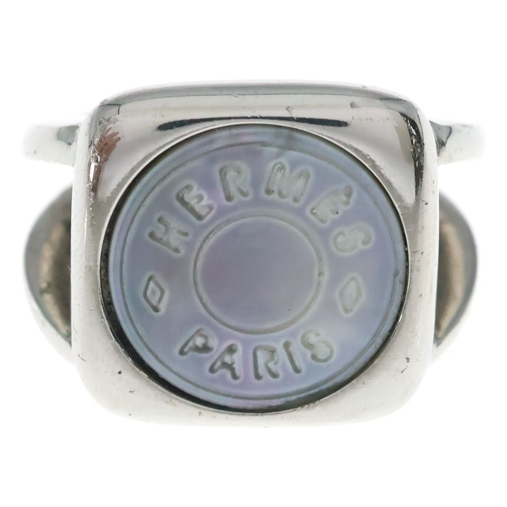 Hermes Sellier Corozo Shell Ring Square Silver