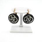 Chanel Earrings CC Logo Camellia Round Circle Gold Plated White Black — view 2