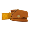 Chanel Shoulder Bag Suede Brown Gold