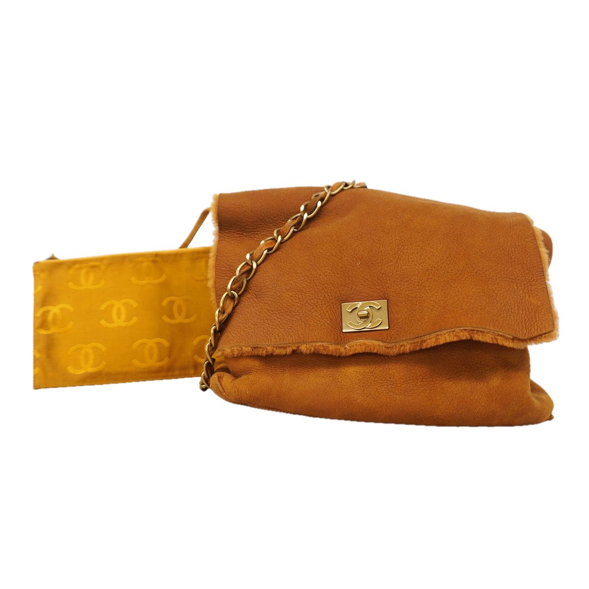 Chanel Shoulder Bag Suede Brown Gold