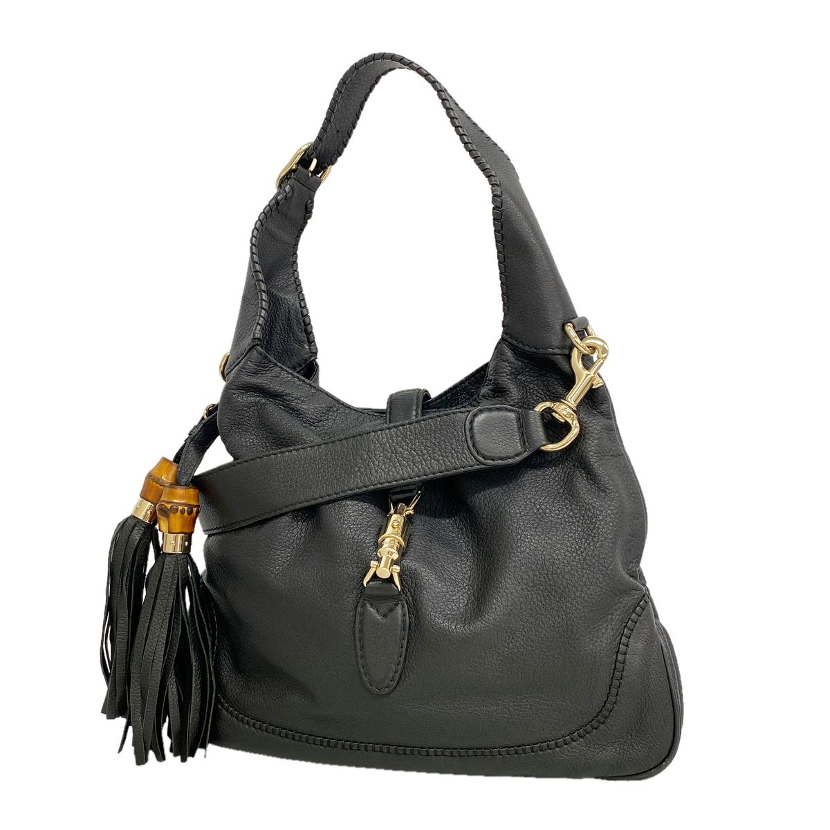 Gucci Handbag Bamboo New Jackie Leather Black Champagne Gold 2-Way Bag