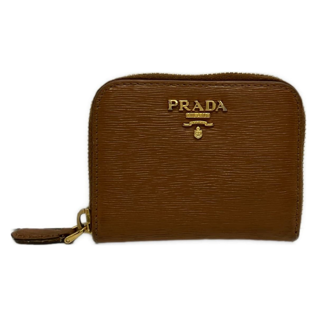 Prada Coin Purse Brown Zip Around Leather