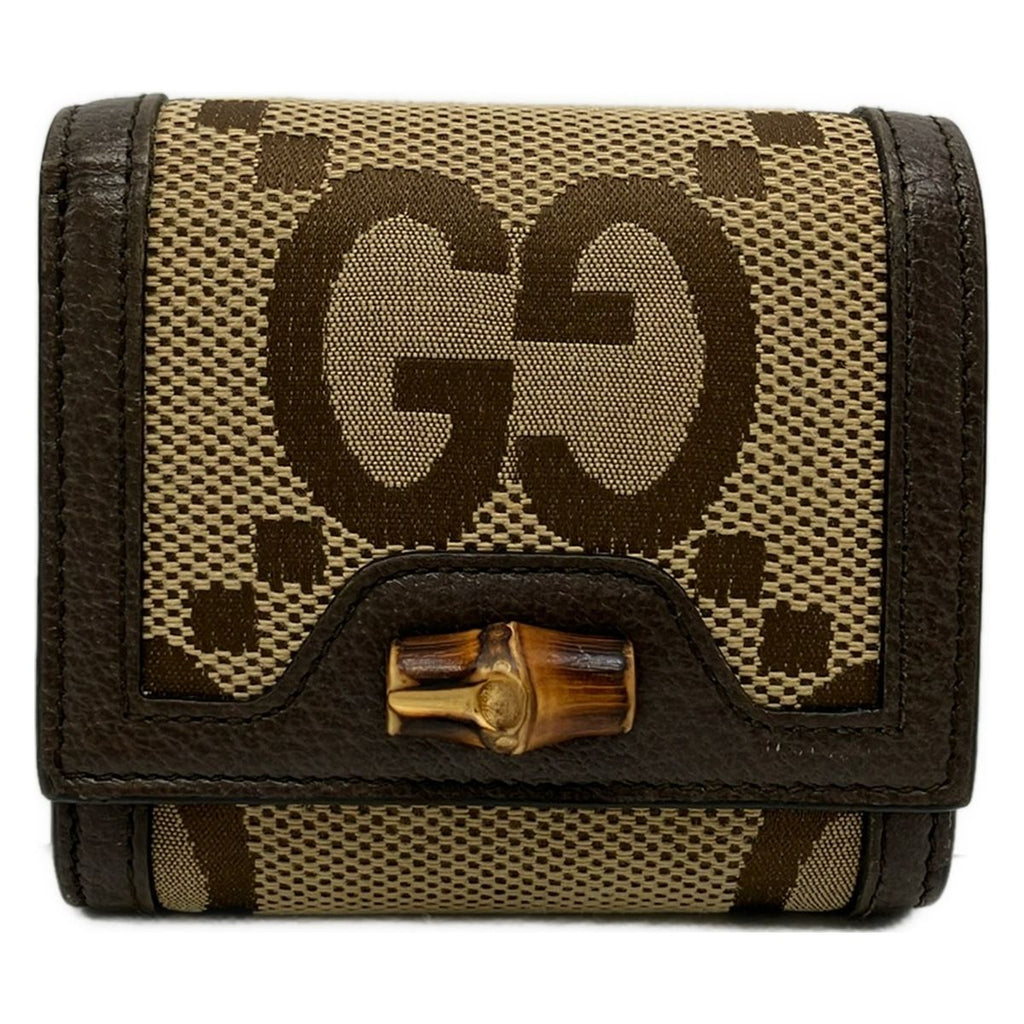 Gucci Bifold Wallet Beige Dark Brown Leather