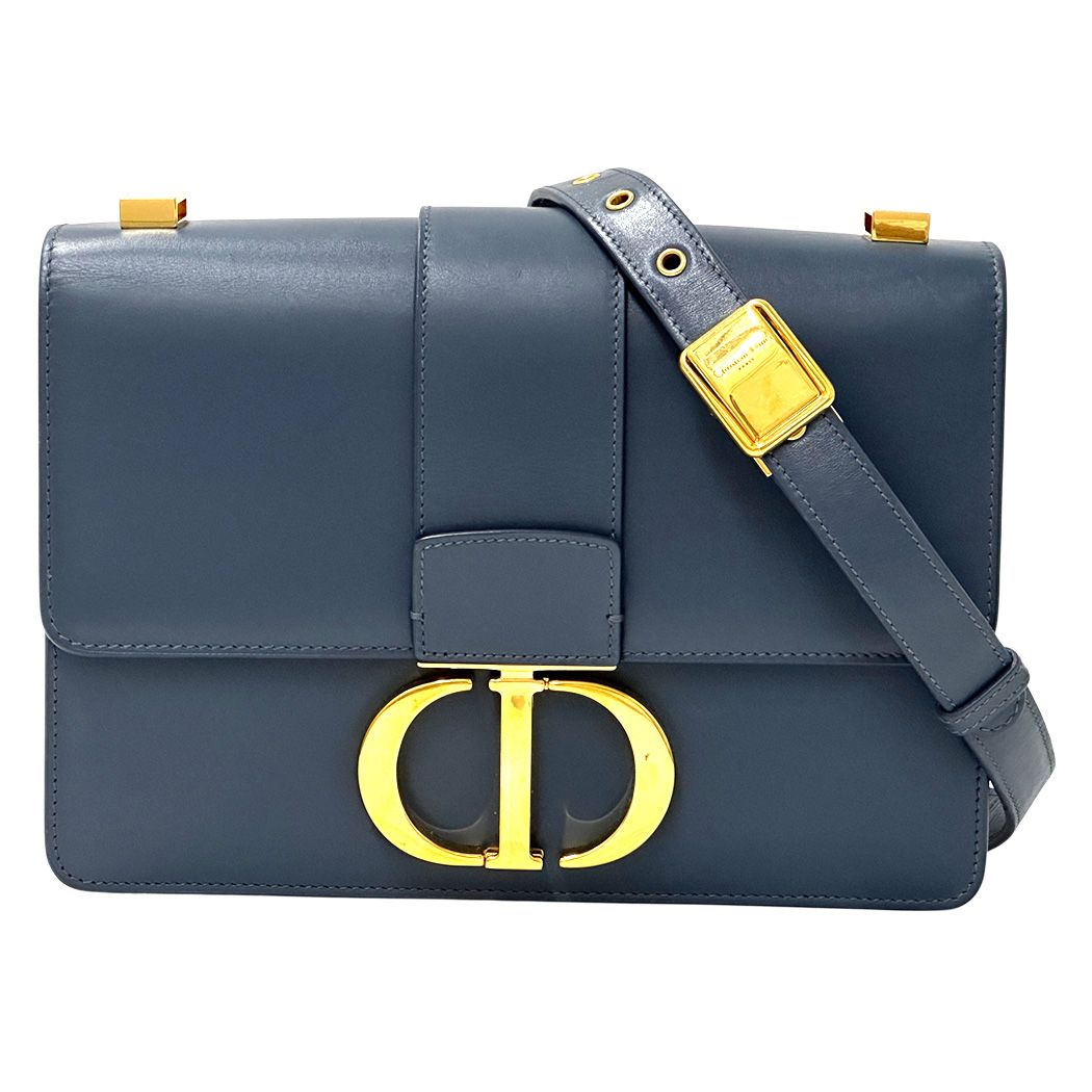 Dior Shoulder Bag Leather Blue Gold Compact Small