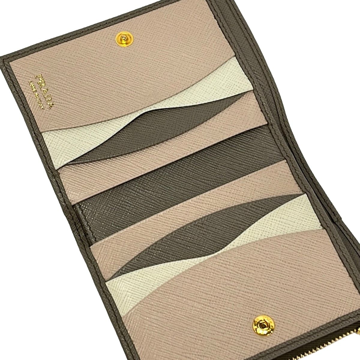 Prada Bifold Wallet Gray Light Pink White Leather — view 3