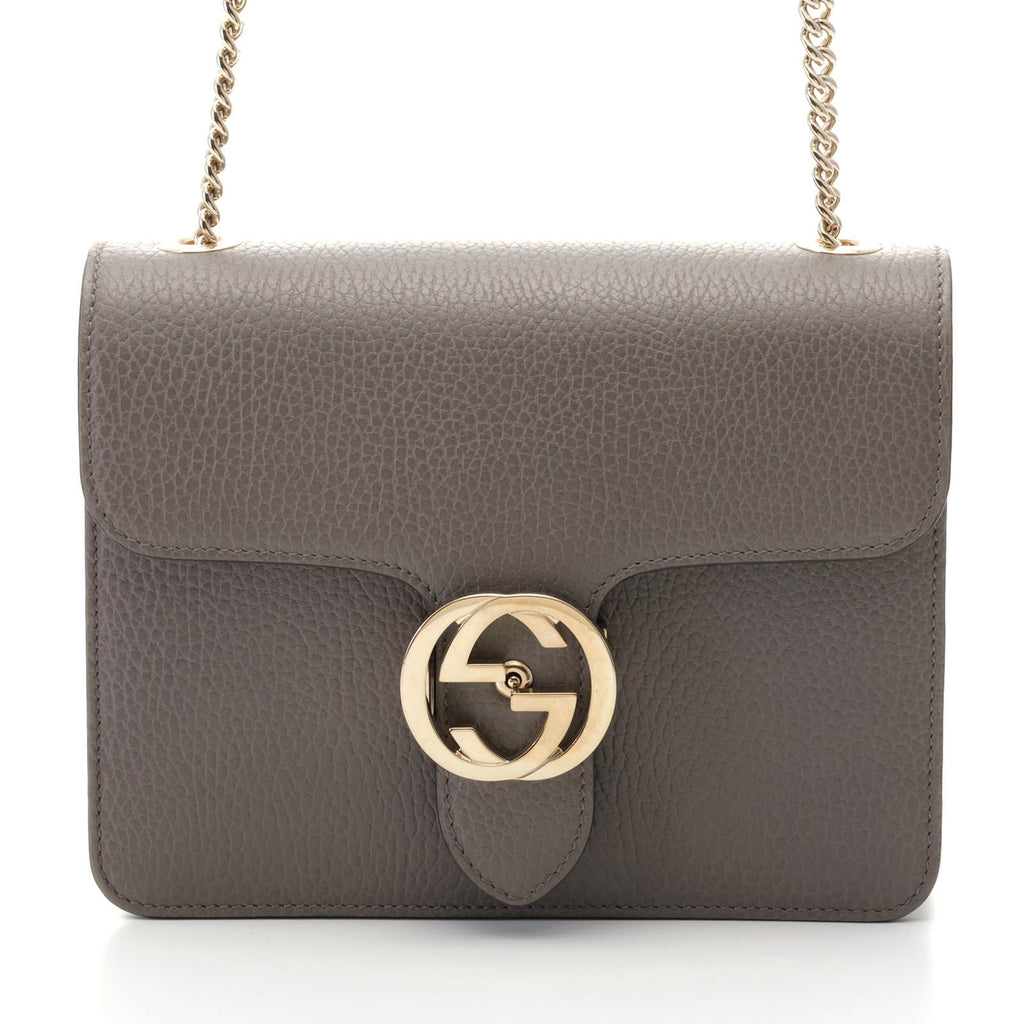 Gucci Interlocking G Chain Shoulder Gray Leather Bag