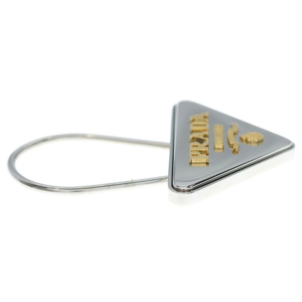 Prada Triangle Logo Key Charm Key Holder Silver Gold — view 4